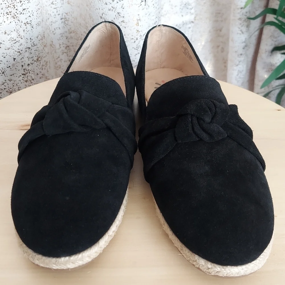 Isaac Mizrahi Live! Knotted Espadrille Black Suede Women's Size 9